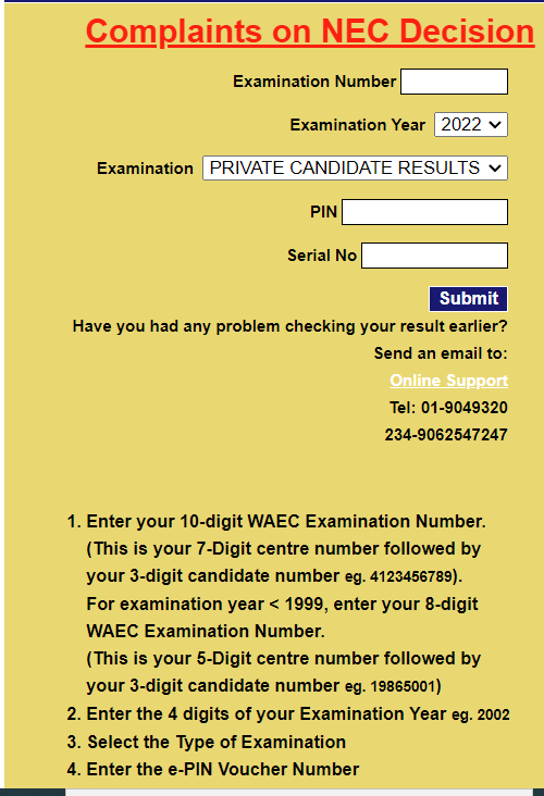 application letter format for waec result